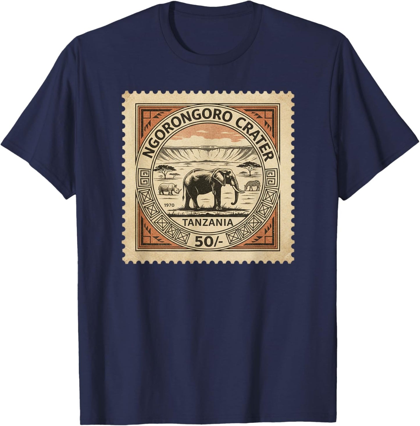 Afrikanische Safari-Stempel Ngorongoro Krater Tansania Porto T-Shirt - T-Shirt | Navy