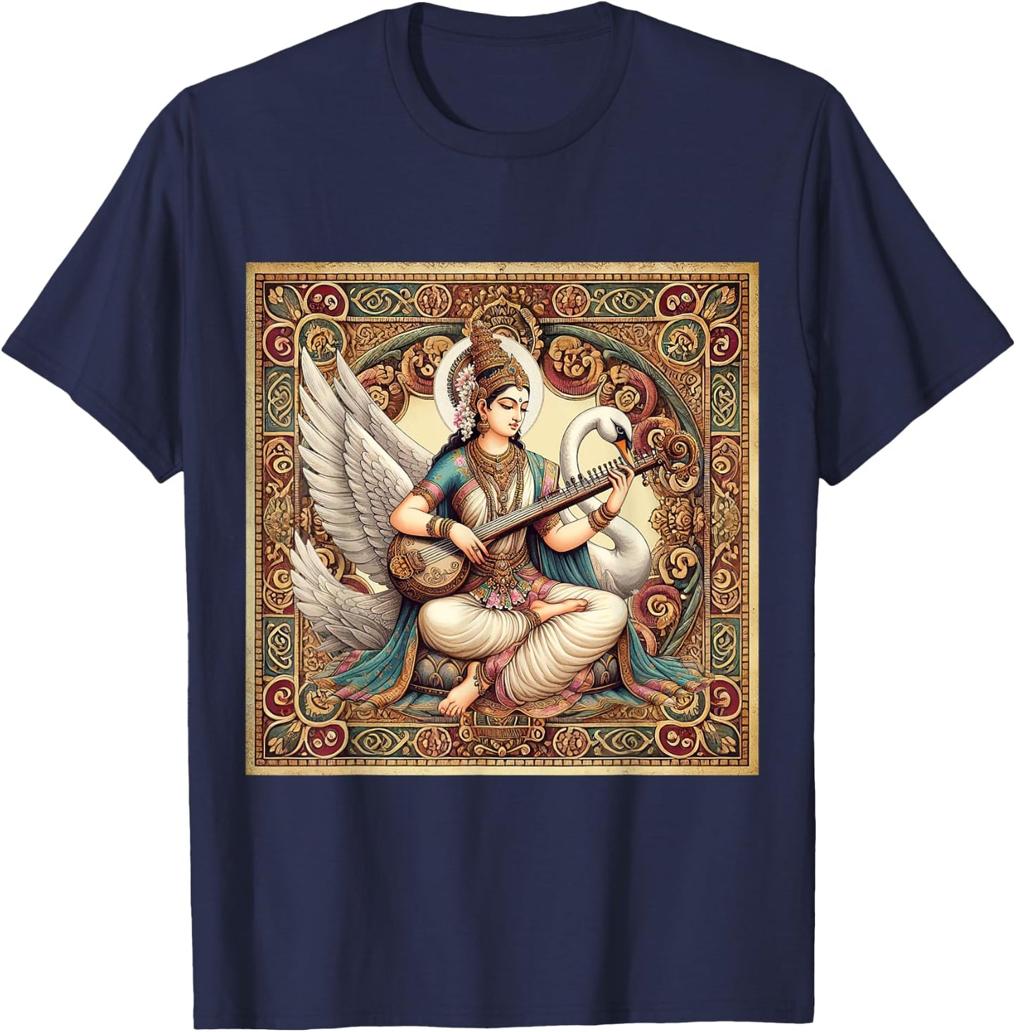 Hindu Goddess Saraswati Hinduism Mythology Vintage T-Shirt - T-Shirt | Navy
