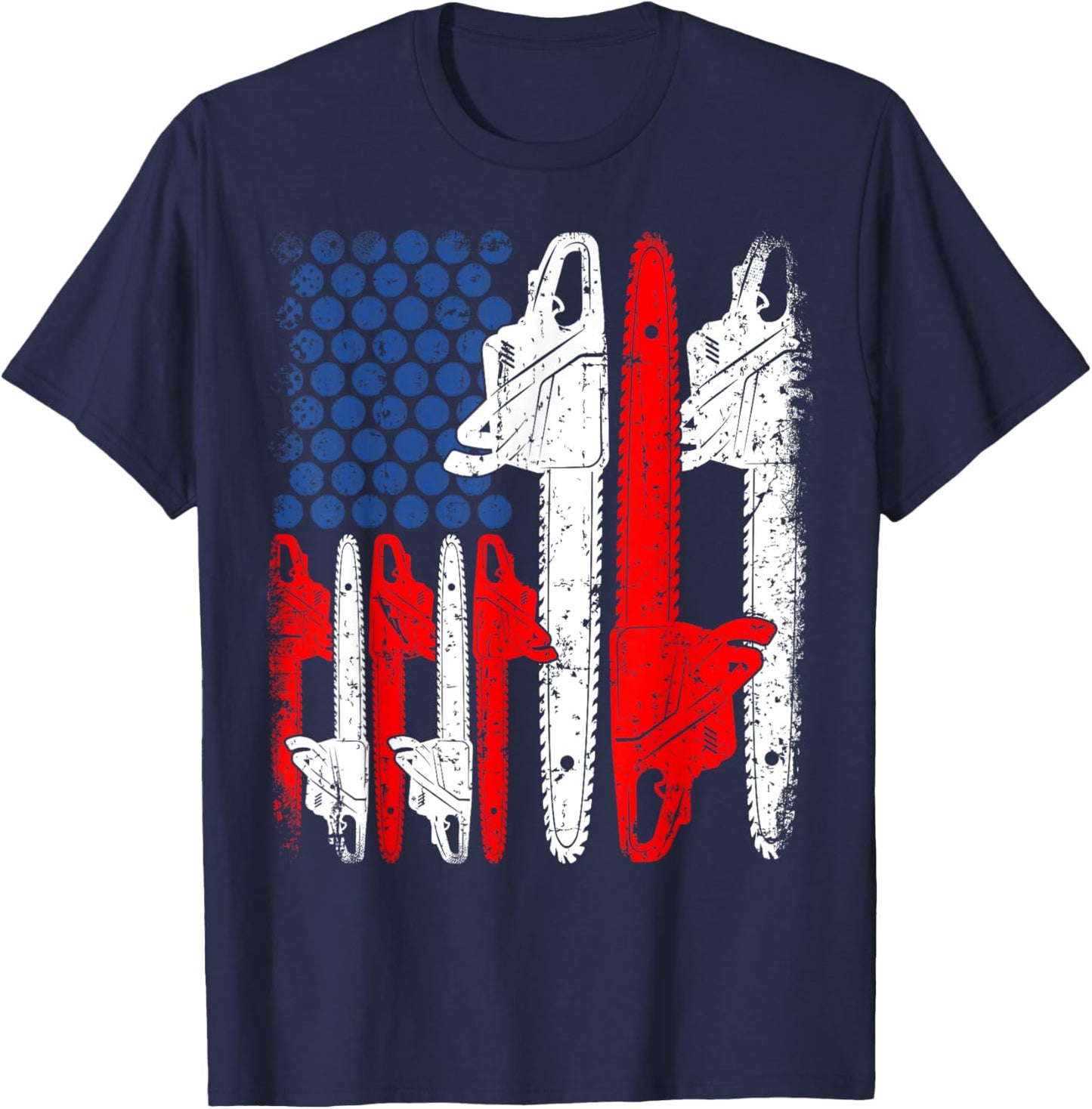 Funny Saw Machine USA American Flag Arborists 4th Of July T-Shirt - T-Shirt | Navy
