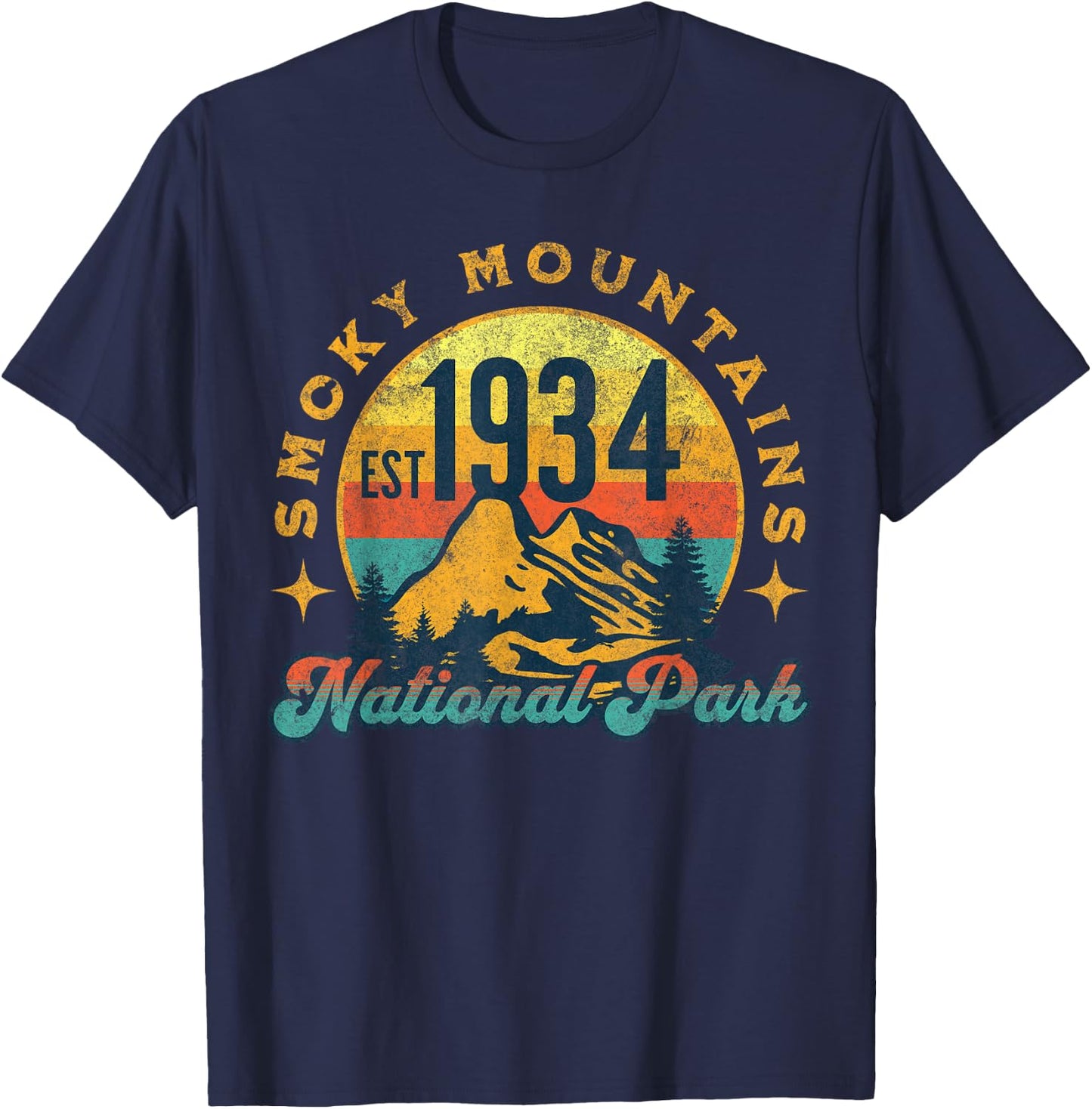 Smoky Mountains Nature Mountains Hiking Outdoors Vintage T-Shirt - T-Shirt | Navy