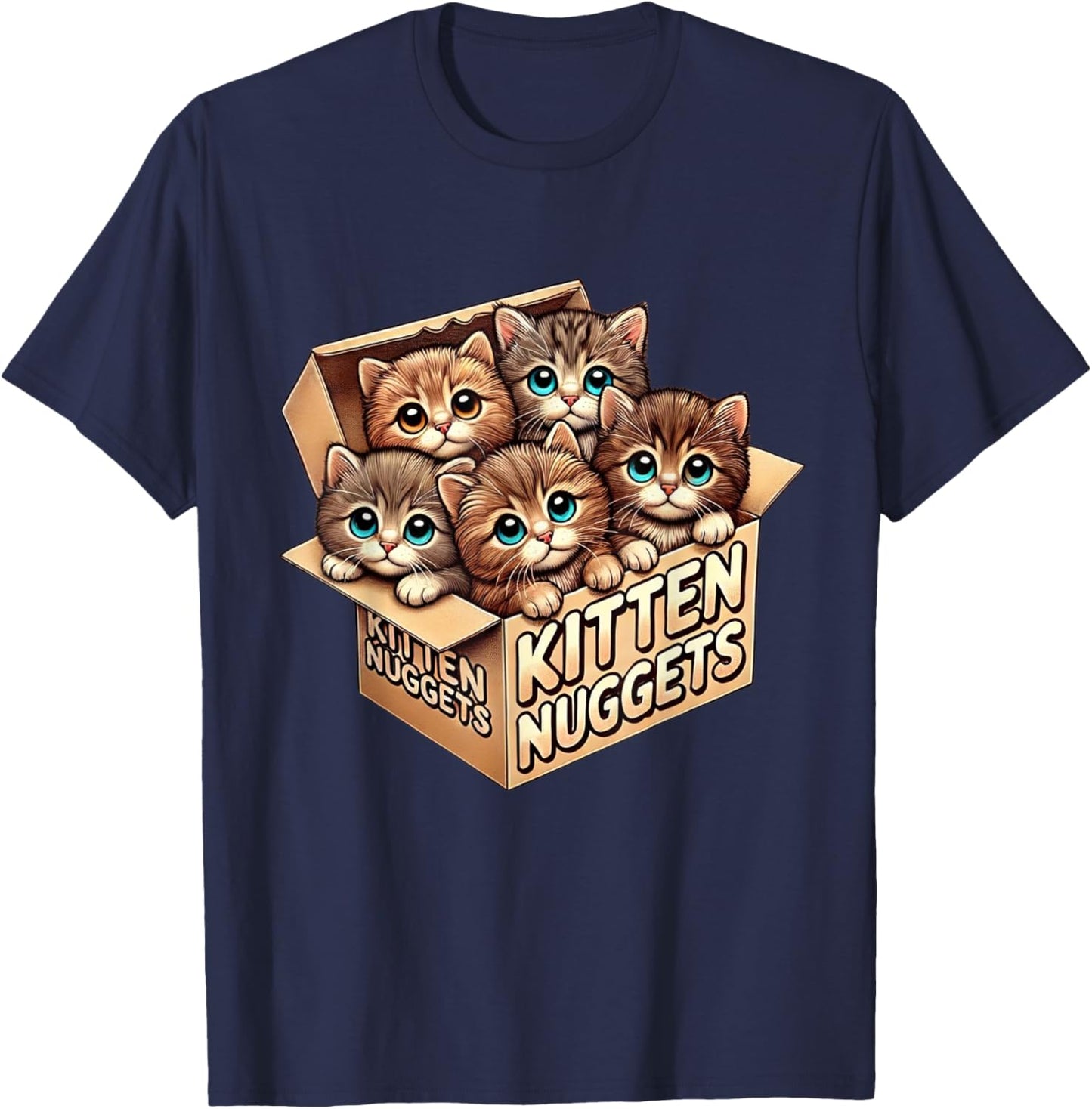 Kitten Nuggets Food Pun Cat Lover Gifts Chicken Nuggets Tea Men Women Kids T-Shirt - T-Shirt | Navy