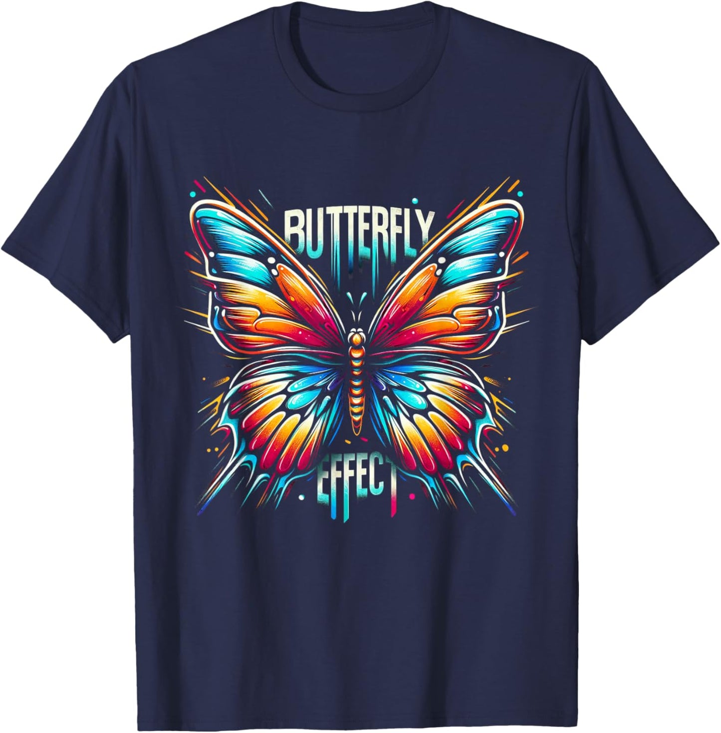 Butterfly Colorful Graffiti Artwork - Nature Meets Street T-Shirt - T-Shirt | Navy