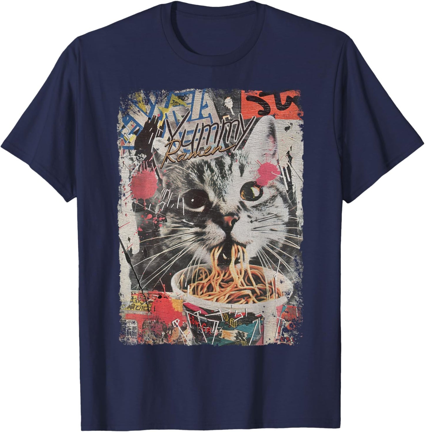 Ramen Noodles Cat Japan Y2K Kawaii Retro Cats Manga Anime T-Shirt - T-Shirt | Navy