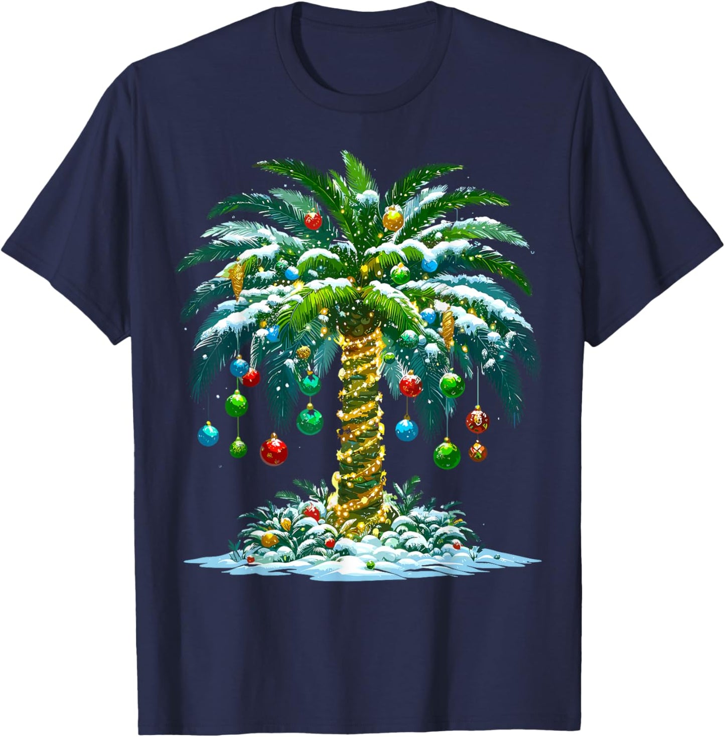 Christmas Palm Tree Hawaiian Tropical Xmas T-Shirt - T-Shirt | Navy