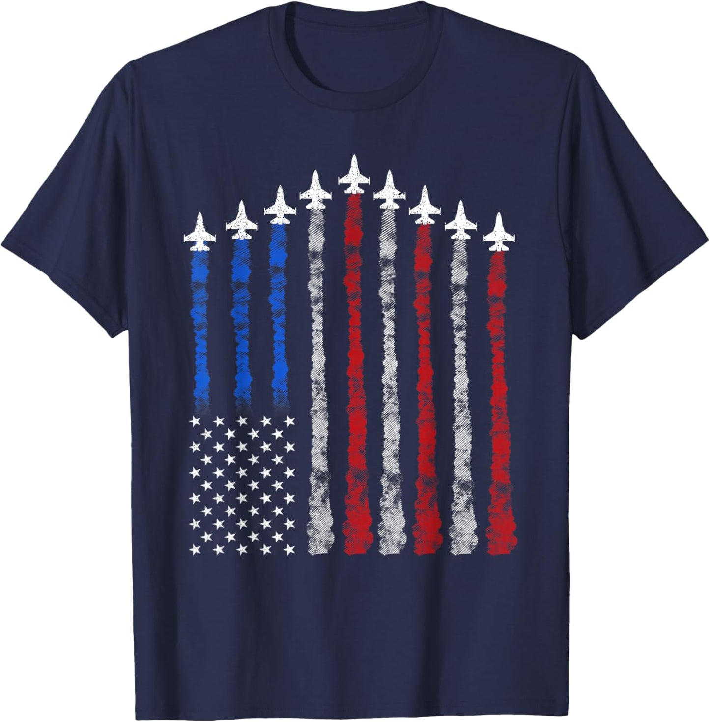 Fighter Jet Airplane USA Flag 4th of July Patriotic T-Shirt - T-Shirt | Navy