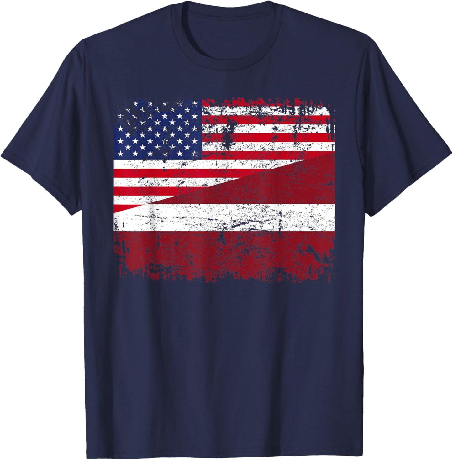 LATVIAN ROOTS | Half American Flag | USA LATVIA FLAG T-Shirt - T-Shirt | Navy