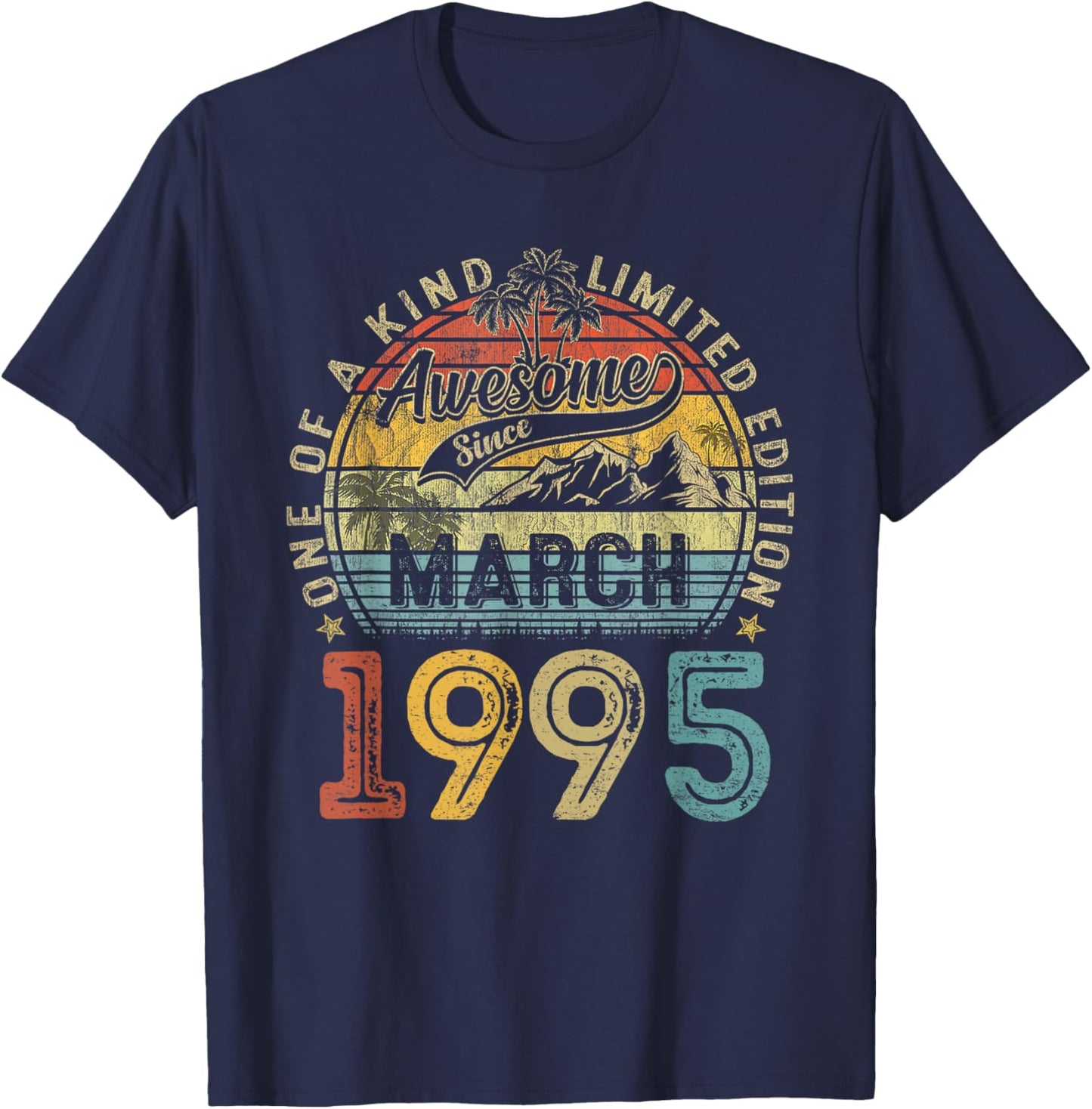 Vintage 30 Years Old Awesome Since March 1995 30th Birthday T-Shirt - T-Shirt | Navy