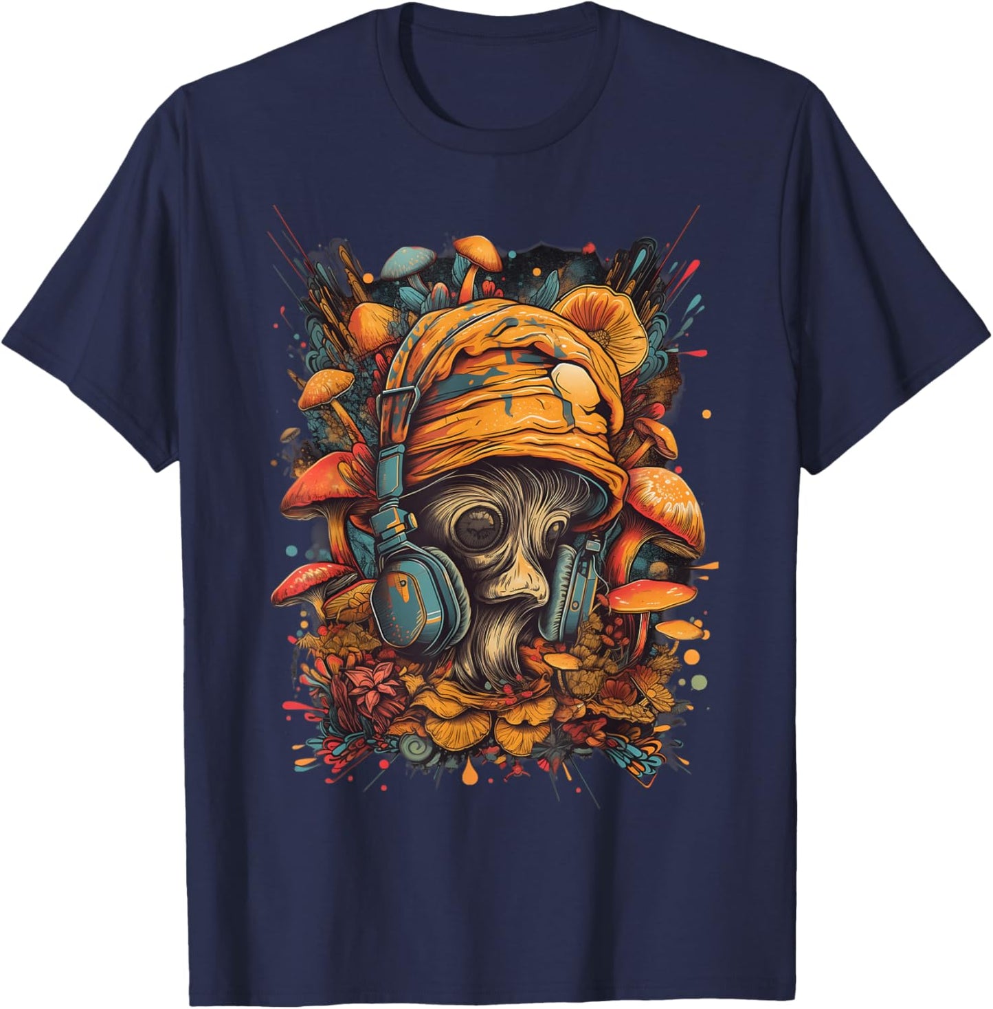 Mushroom Rave Colourful Abstract Goa Trance Music T-Shirt - T-Shirt | Navy