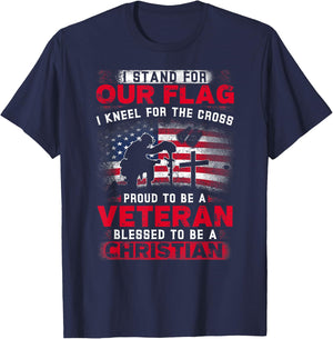 I Stand For Our Flag I Kneel For The Cross Proud Veteran T-Shirt - T-Shirt | Navy