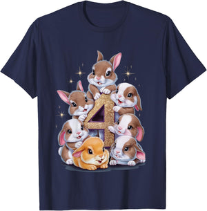 4th Birthday Bunny Rabbit Girl Birthday Age 4 T-Shirt - T-Shirt | Navy