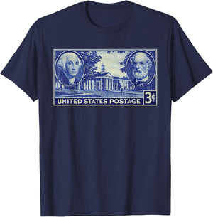 USA History Vintage Stamp George Washington & Robert E Lee T-Shirt - T-Shirt | Navy