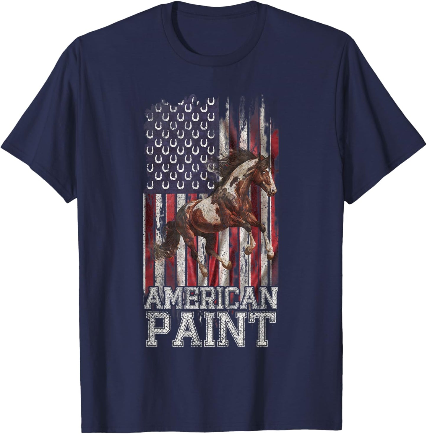 Vintage US Flag American Paint Horse Lover, Horseback Riding T-Shirt - T-Shirt | Navy