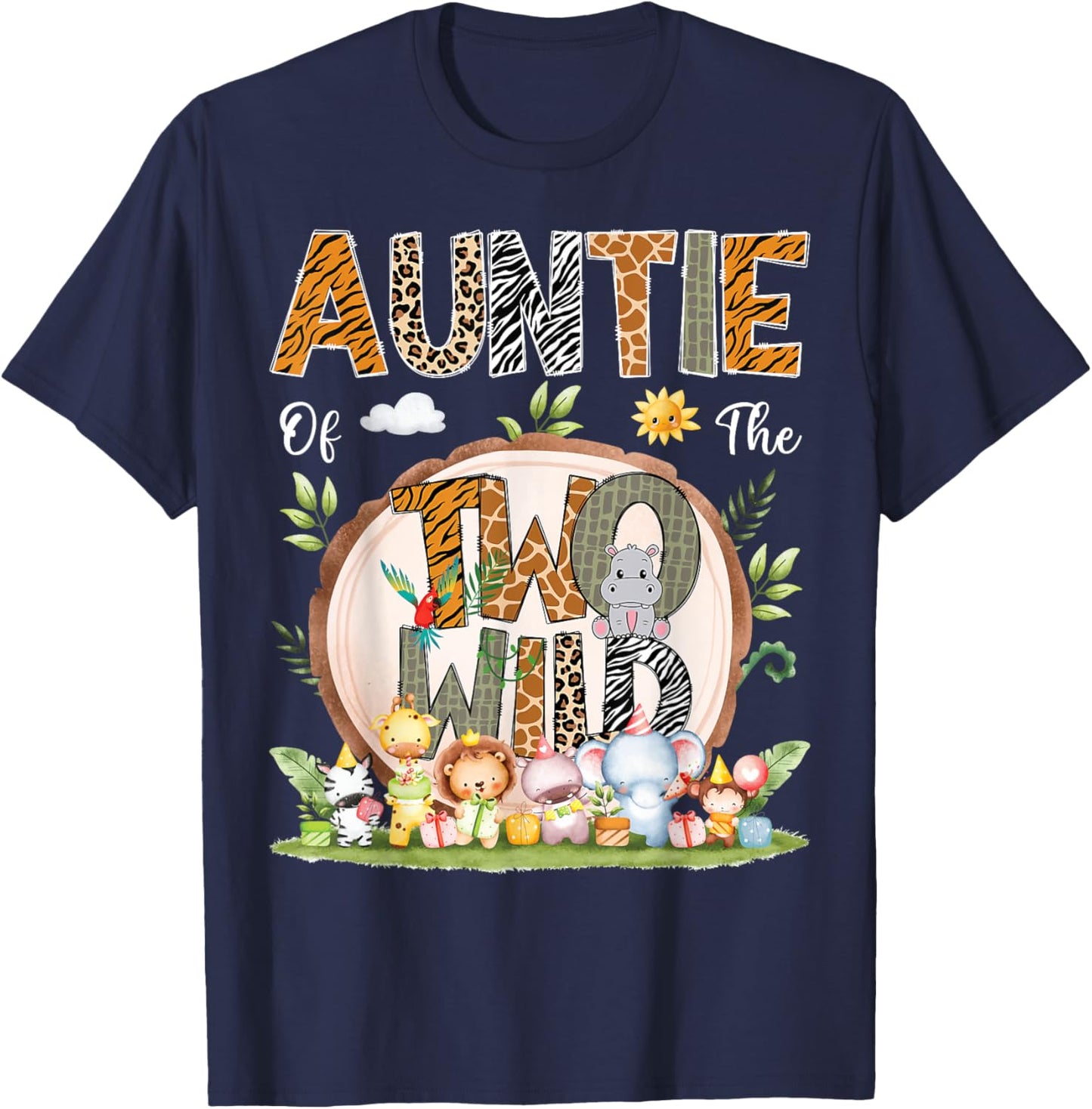 Auntie Of The Two Wild Animal Safari 2Nd Birthday Party T-Shirt - T-Shirt | Navy