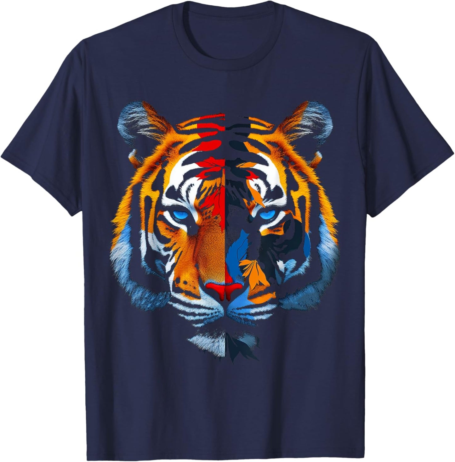 Tiger Face Animal Print Art Portrait Graphic Tiger T-Shirt - T-Shirt | Navy