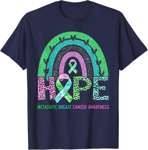 Hope Leopard Rainbow Metastatic Breast Cancer Awareness T-Shirt - T-Shirt | Navy