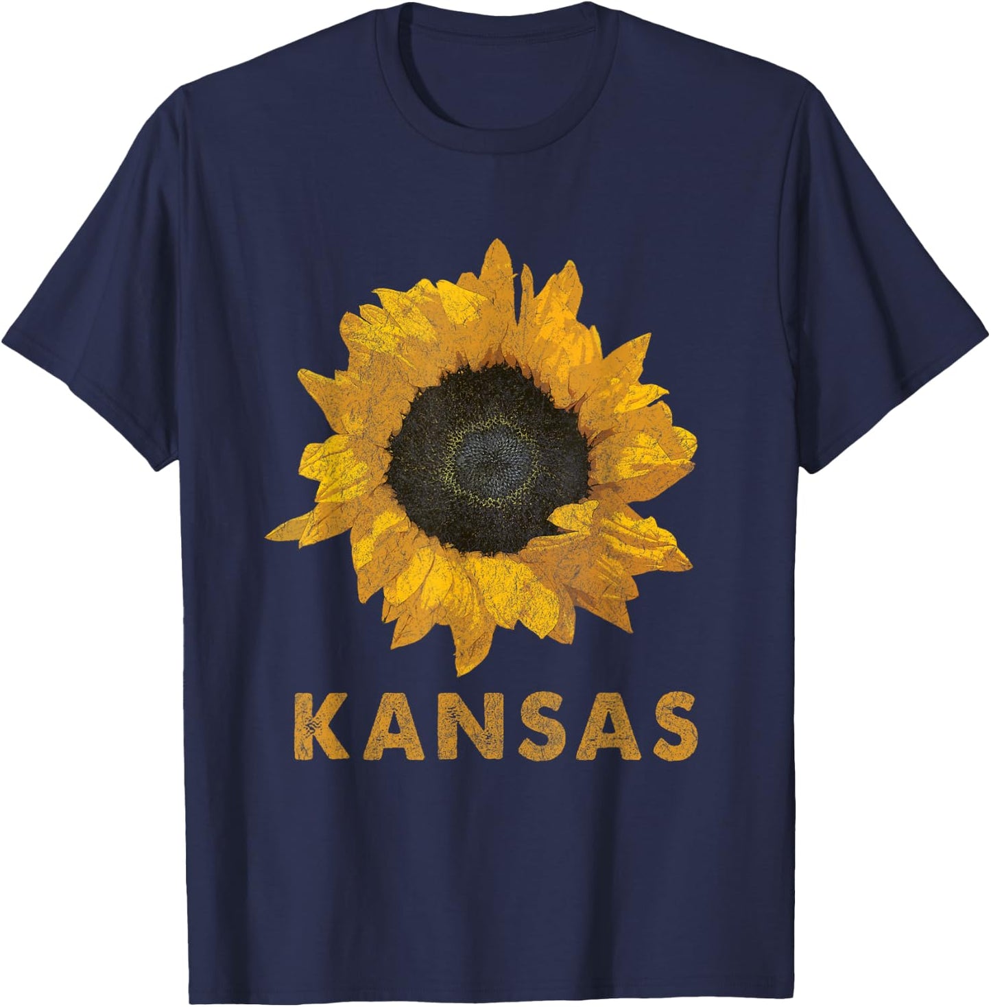 Kansas State Flower / Sunflower Print / Vintage Style T-Shirt - T-Shirt | Navy