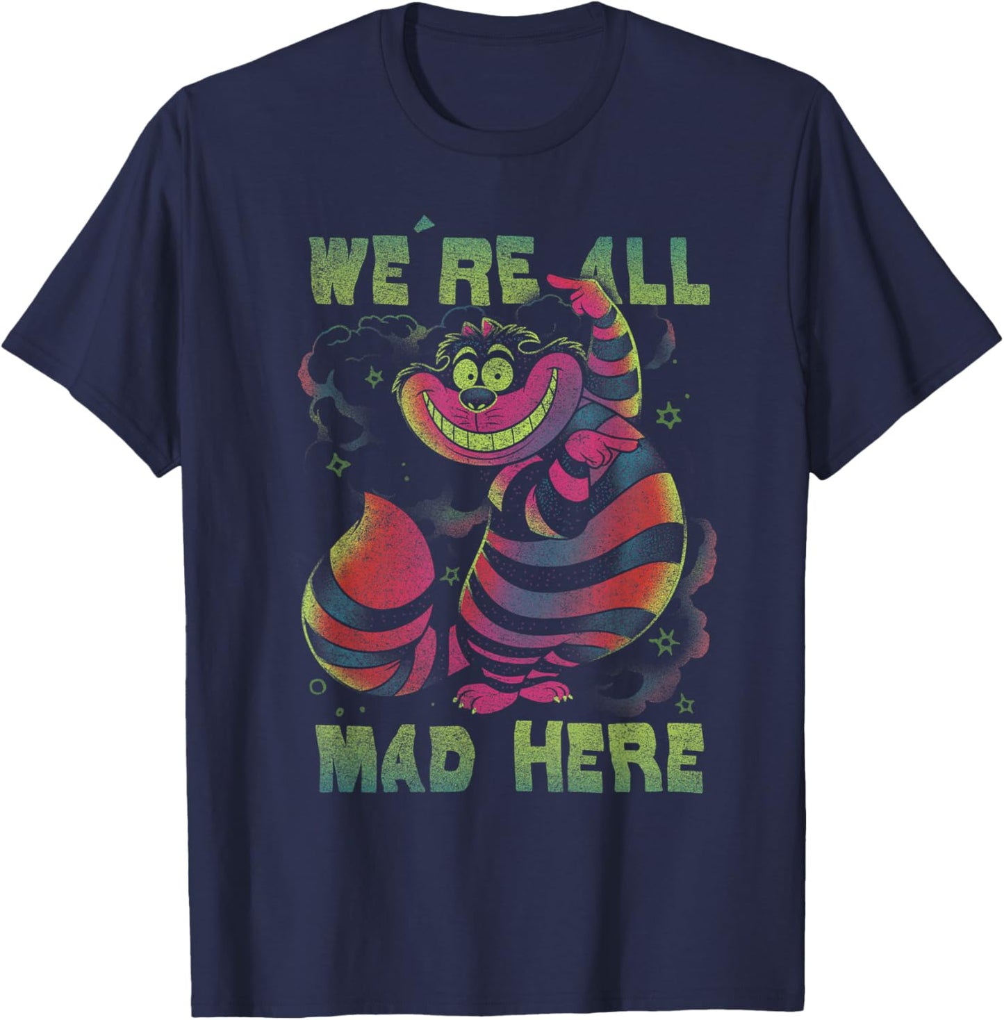 Disney Alice In Wonderland Cheshire Cat Neon All Mad Here Short Sleeve T-Shirt - T-Shirt | Navy
