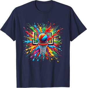 Colorful Tie Dye Basketball Hoop Splash Color Net Slam Dunk T-Shirt - T-Shirt | Navy