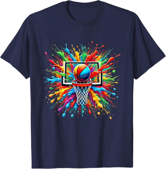 Colorful Tie Dye Basketball Hoop Splash Color Net Slam Dunk T-Shirt - T-Shirt | Navy