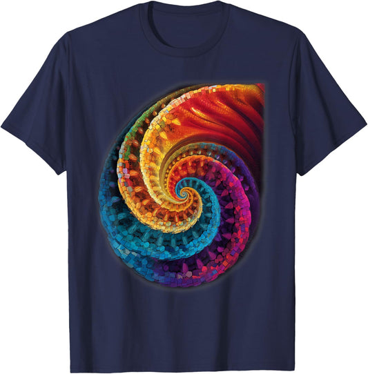 Colorful Fibonacci Spiral Psychedelic Colors Abstract Math T-Shirt - T-Shirt | Navy