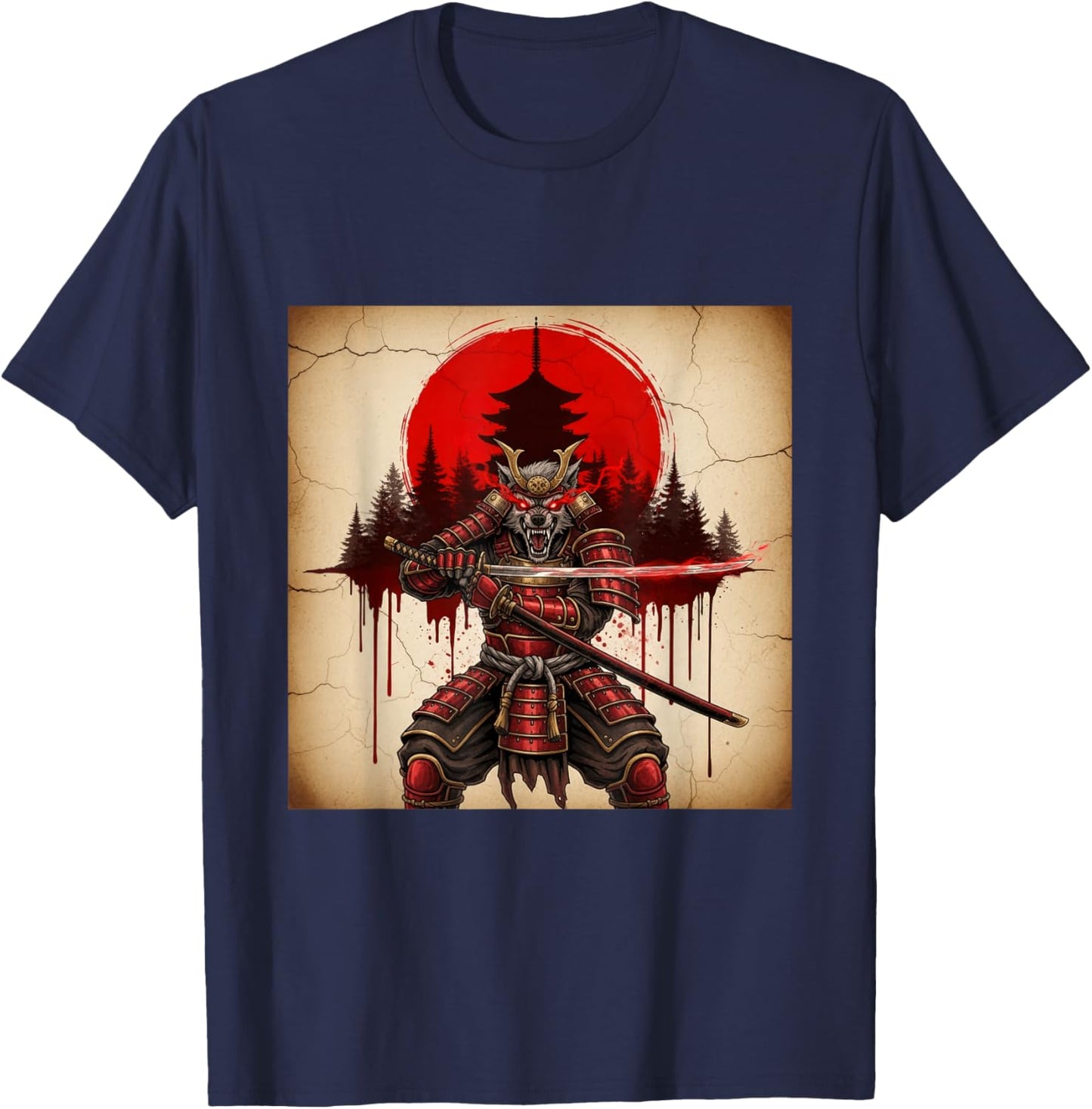 Samurai Werewolf Warrior Dark Japanese Mythology Art T-Shirt - T-Shirt | Navy