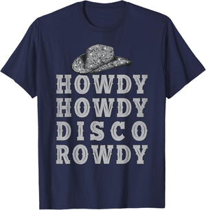 Vintage Ball Retro Cowboy Hat Howdy Howdy Disco Rowdy Rodeo T-Shirt - T-Shirt | Navy