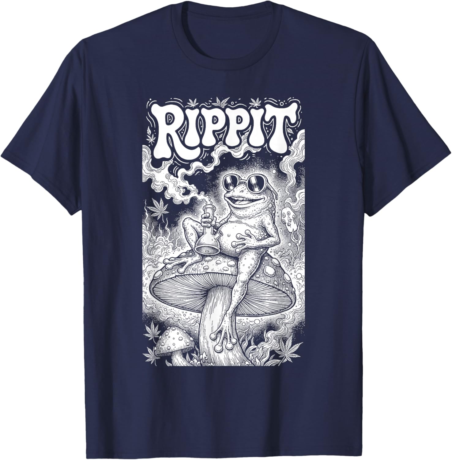 Rippit Stoner Frog Funny Weed Marijuana Pot Smoker 420 T-Shirt - T-Shirt | Navy