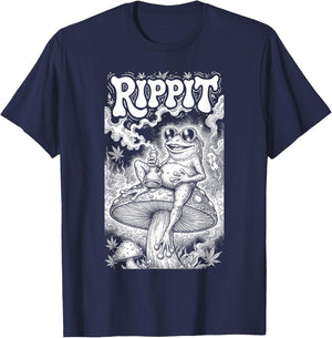 Rippit Stoner Frog Funny Weed Marijuana Pot Smoker 420 T-Shirt - T-Shirt | Navy