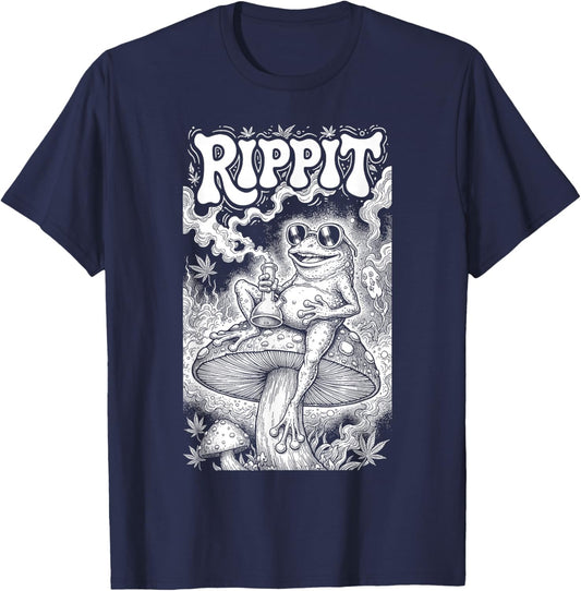 Rippit Stoner Frog Funny Weed Marijuana Pot Smoker 420 T-Shirt - T-Shirt | Navy
