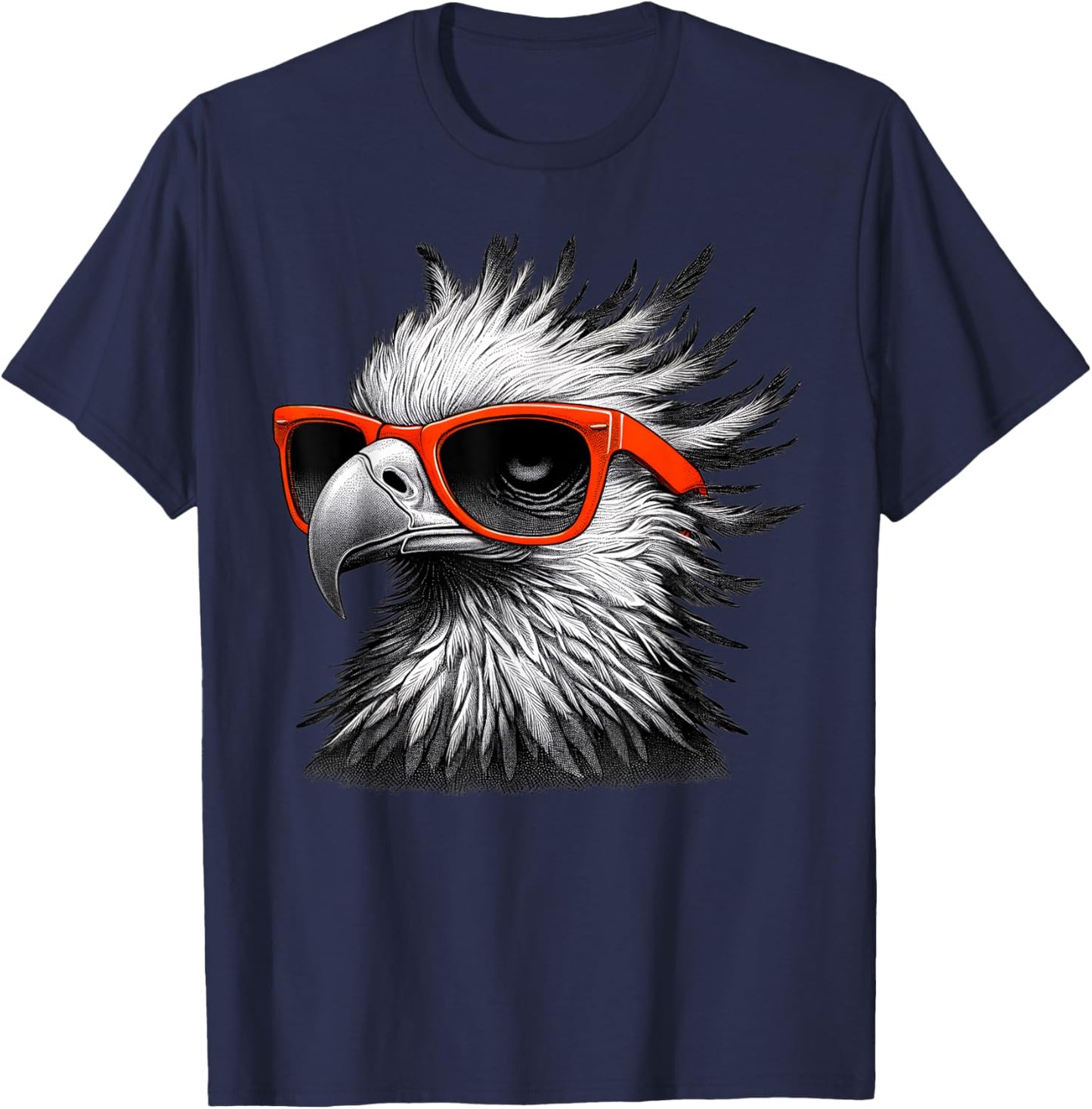 Cool Secretary Bird Wearing Sunglasses Graphic Art T-Shirt - T-Shirt | Navy