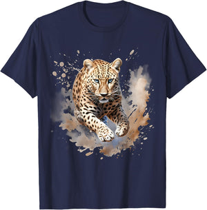 Leopard Safari Tier Kunst Natur Tierwelt Kunstwerk Splash T-Shirt - T-Shirt | Navy