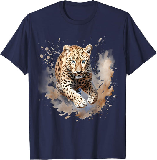Leopard Safari Tier Kunst Natur Tierwelt Kunstwerk Splash T-Shirt - T-Shirt | Navy