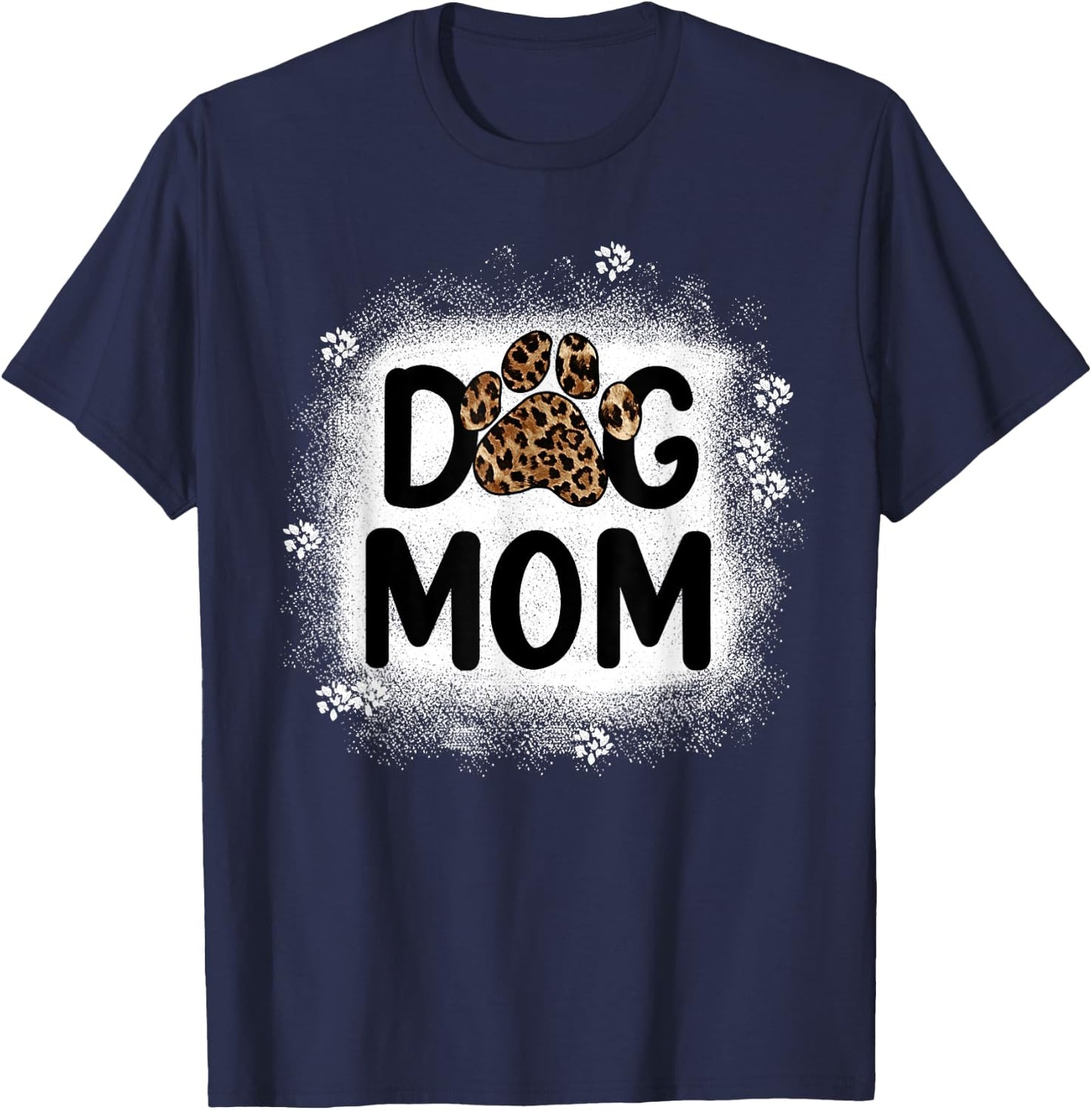 Women Bleached Dog Mom Shirts Dog Mom Paw Leopard T-Shirt - T-Shirt | Navy