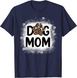 Women Bleached Dog Mom Shirts Dog Mom Paw Leopard T-Shirt - T-Shirt | Navy