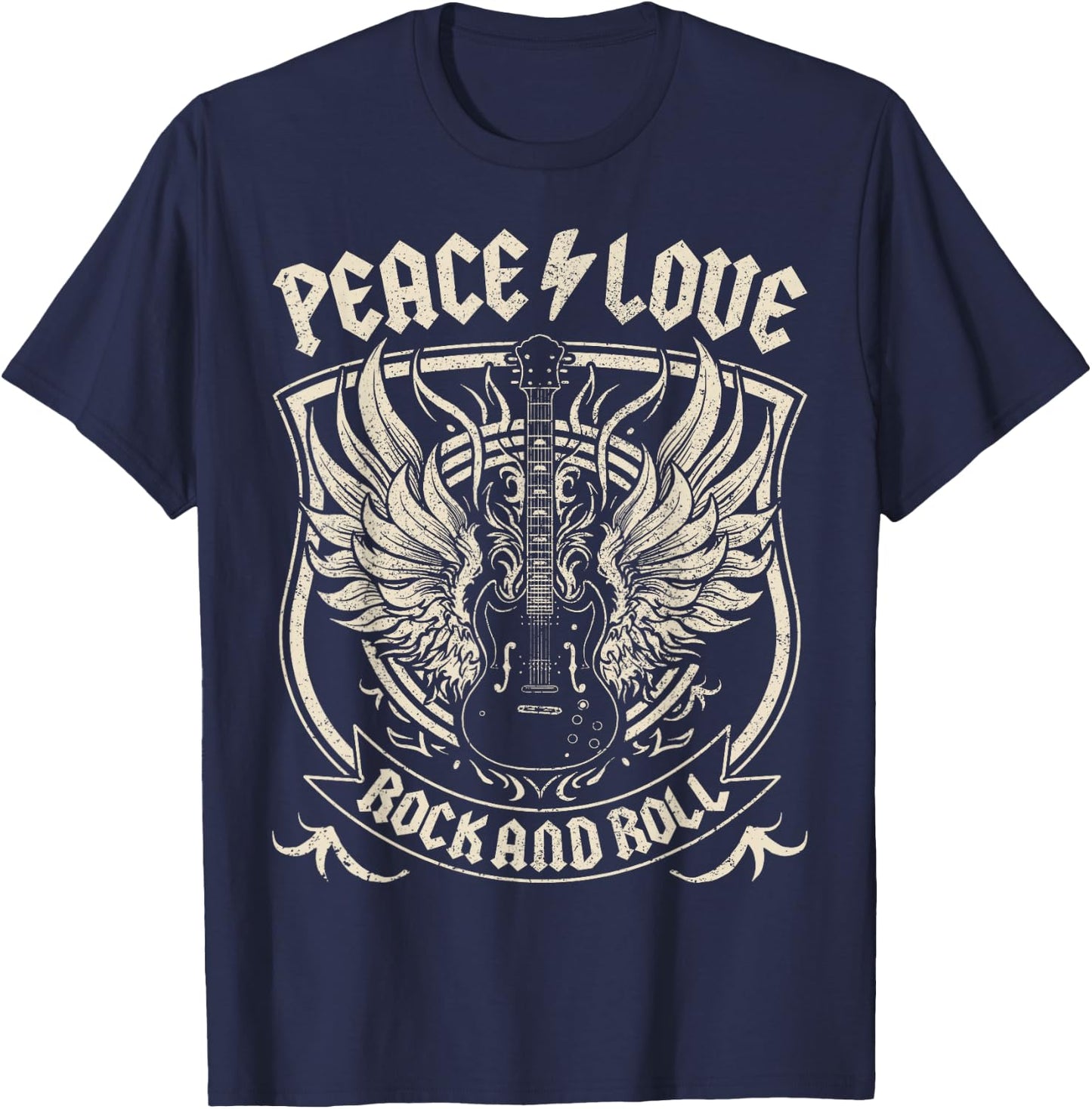 Rock Band Rock Concert Peace Love Rock And Roll Costume Rock T-Shirt - T-Shirt | Navy