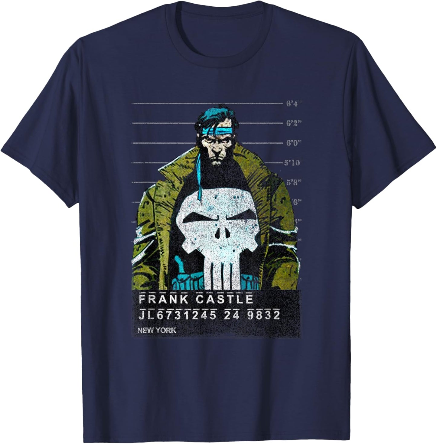 Marvel Punisher Frank Castle Prison Mugshot Distressed T-Shirt - T-Shirt | Navy