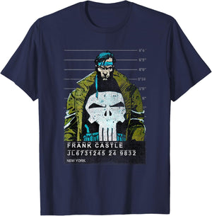 Marvel Punisher Frank Castle Prison Mugshot Distressed T-Shirt - T-Shirt | Navy