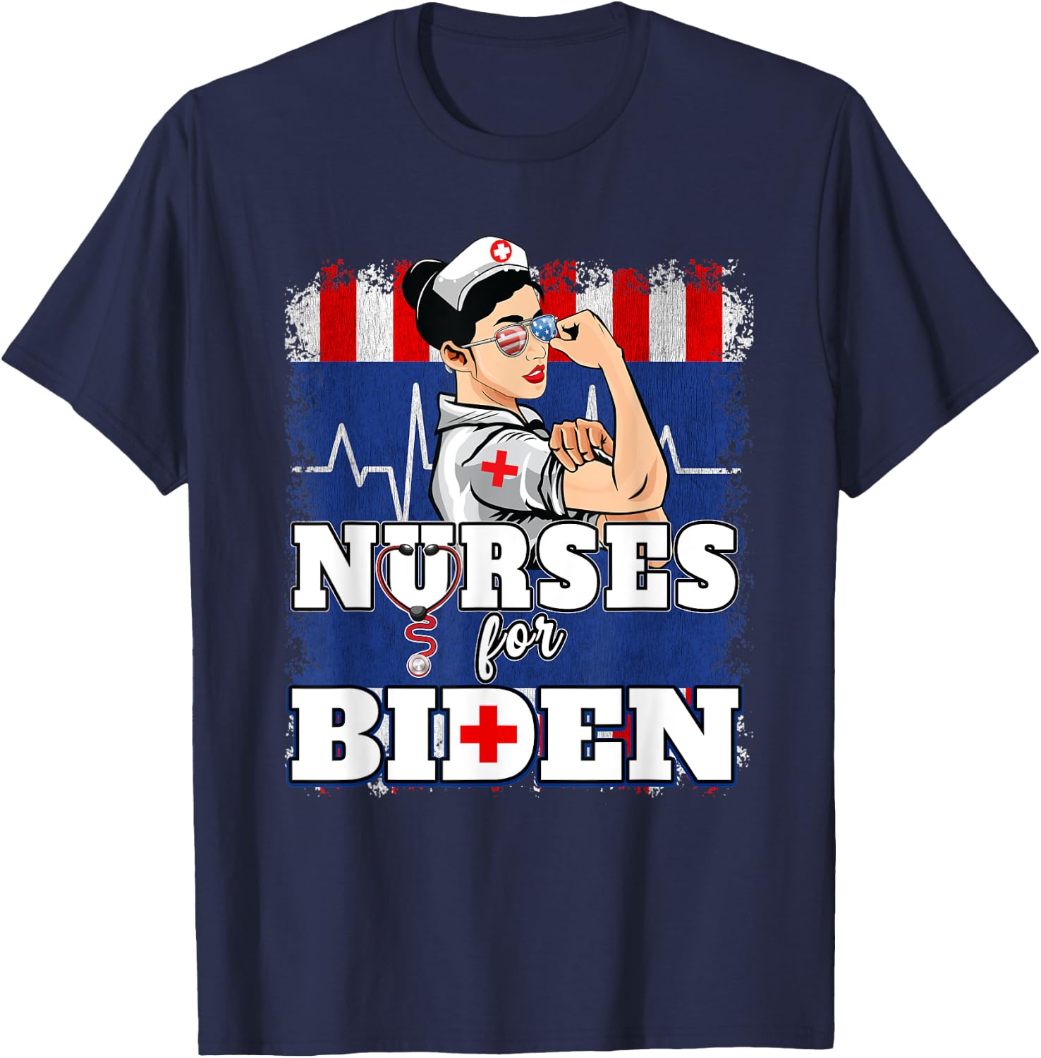 Nurses For Biden US Flag Vote Democrat Healthcare Nurses T-Shirt - T-Shirt | Navy