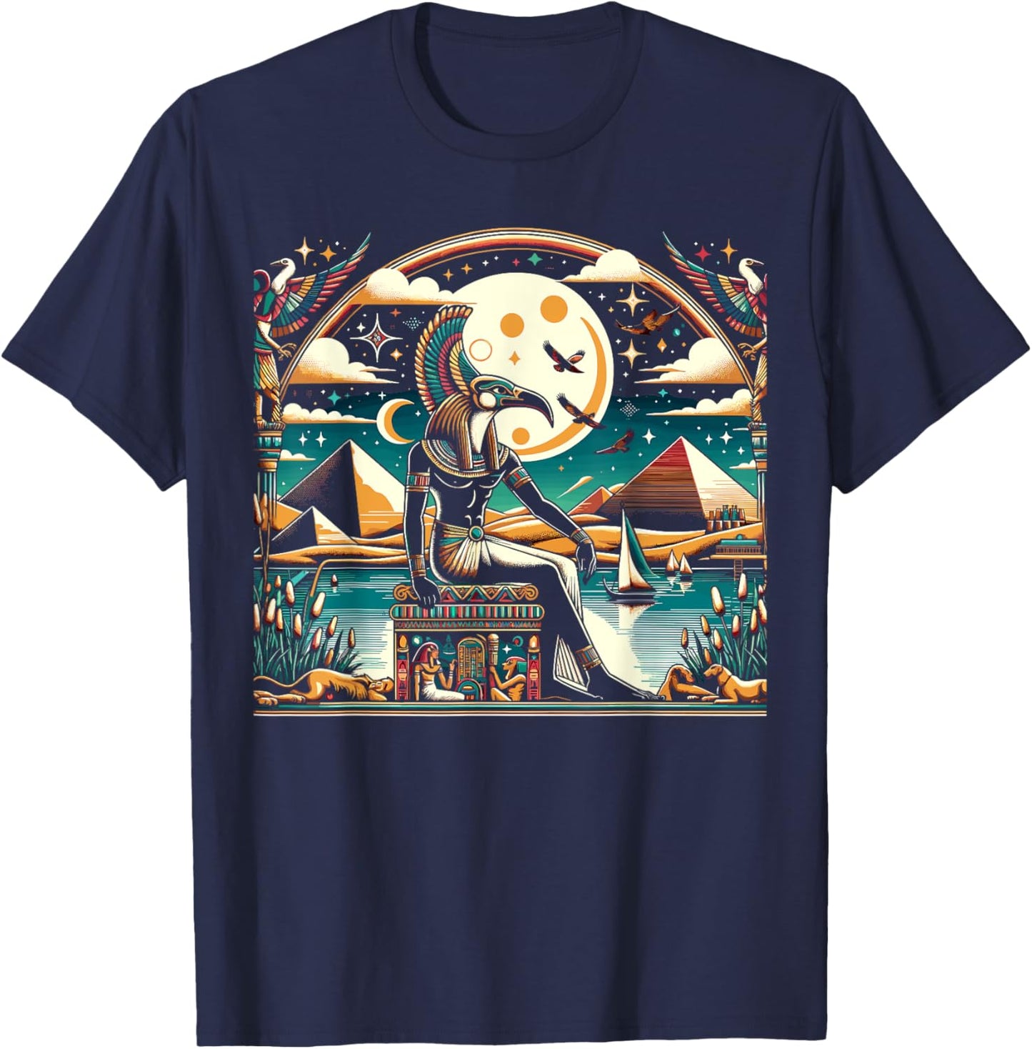 Thoth Egyptian Mythology Diety Ibis Ancient Egypt T-Shirt - T-Shirt | Navy