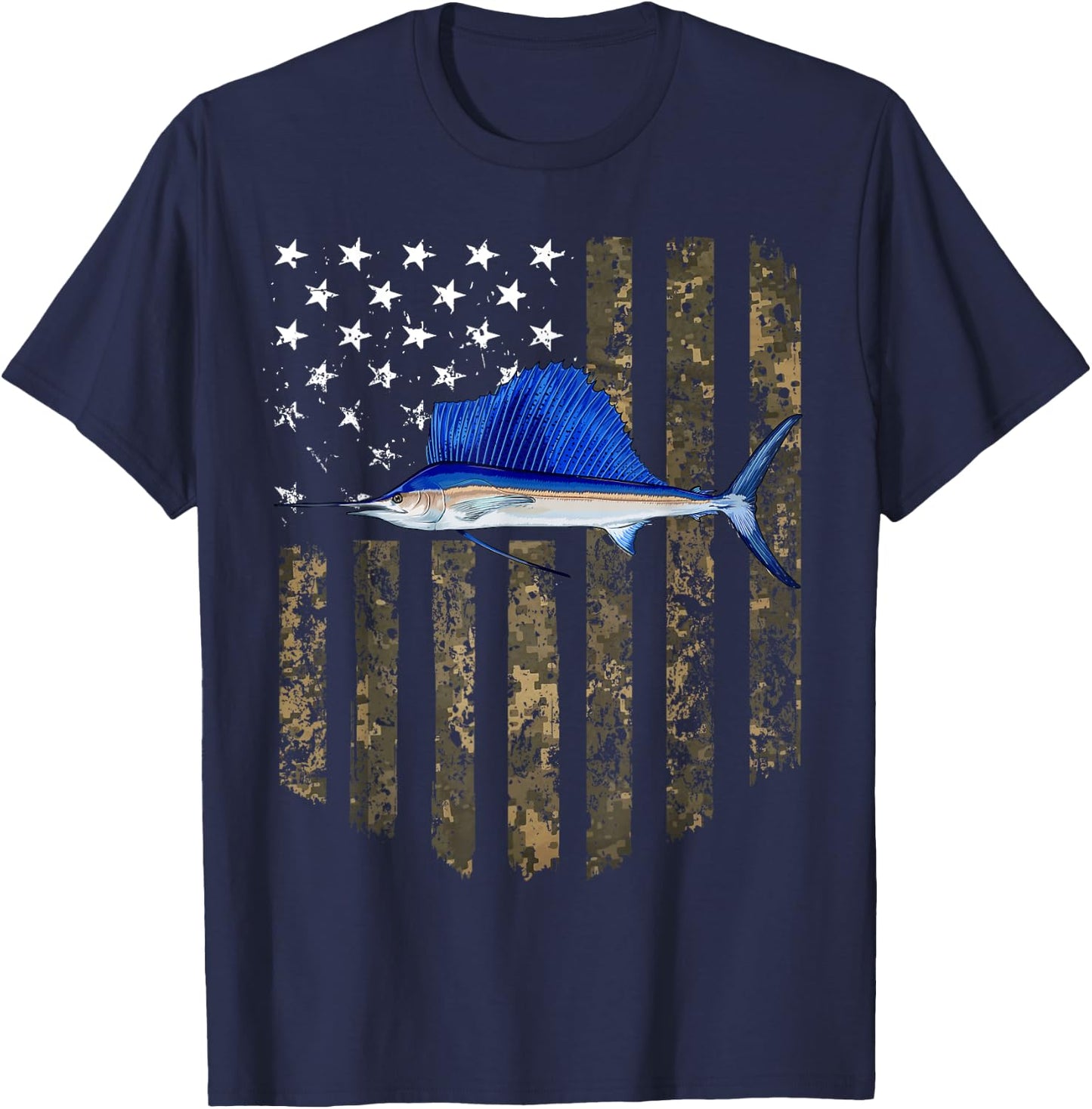 Camo American Flag Sailfish Fishing 4th Of July Men T-Shirt - T-Shirt | Navy