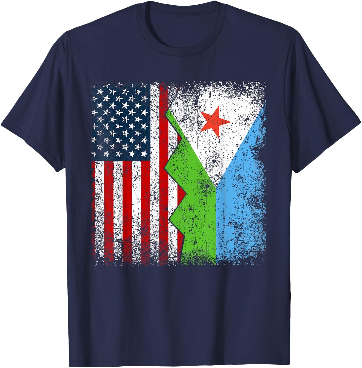 Djiboutian Roots | Half American Flags | America Djibouti T-Shirt - T-Shirt | Navy