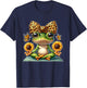 Cute Frog Yoga with Sunflowers and Butterflies T-Shirt - T-Shirt | Navy