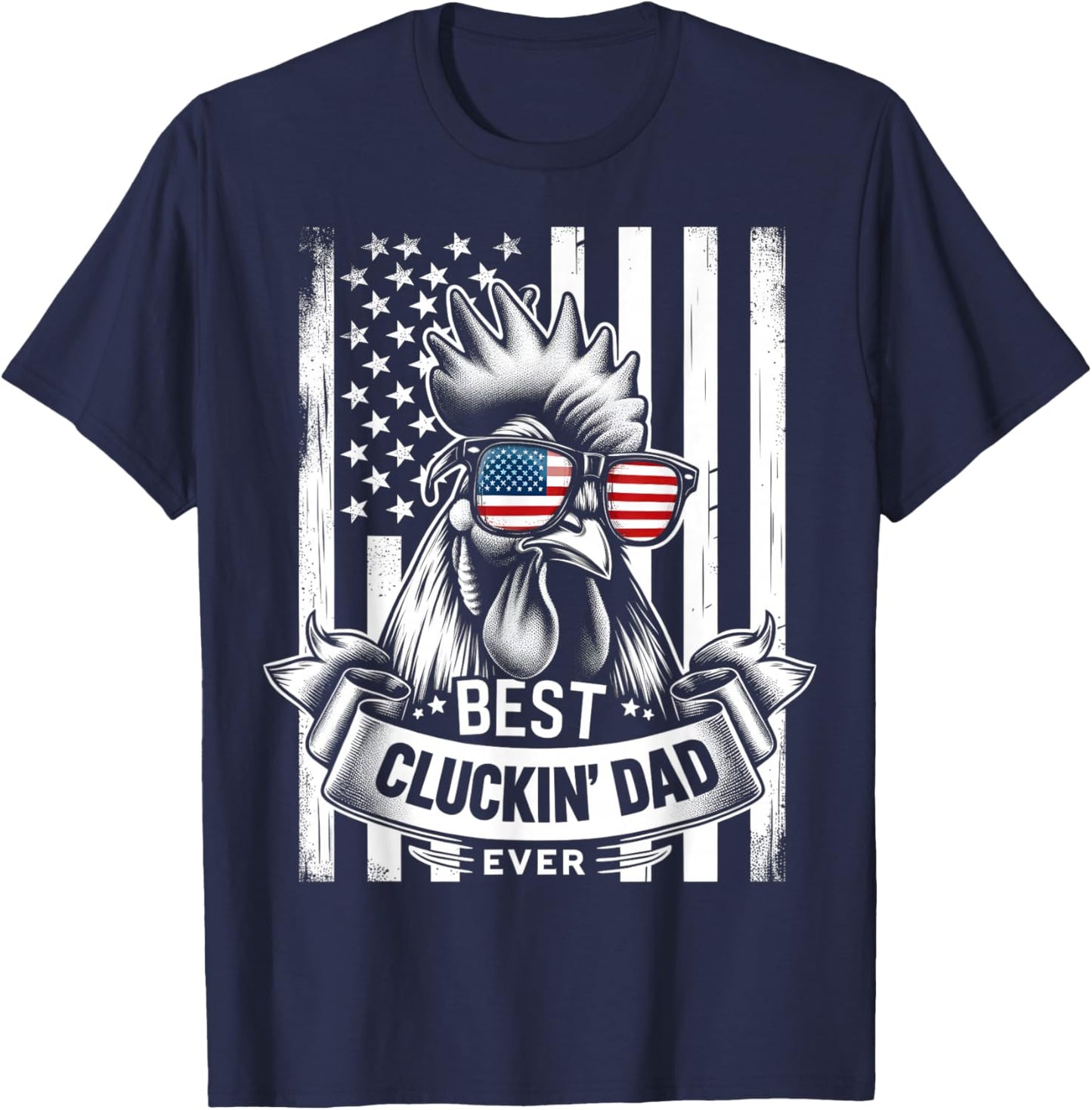 Best Cluckin' Dad Ever Chicken Lover Graphic Men's Black Cotton Polyester Casual Funny Graphic Small Short Sleeve T-Shirt - T-Shirt | Navy