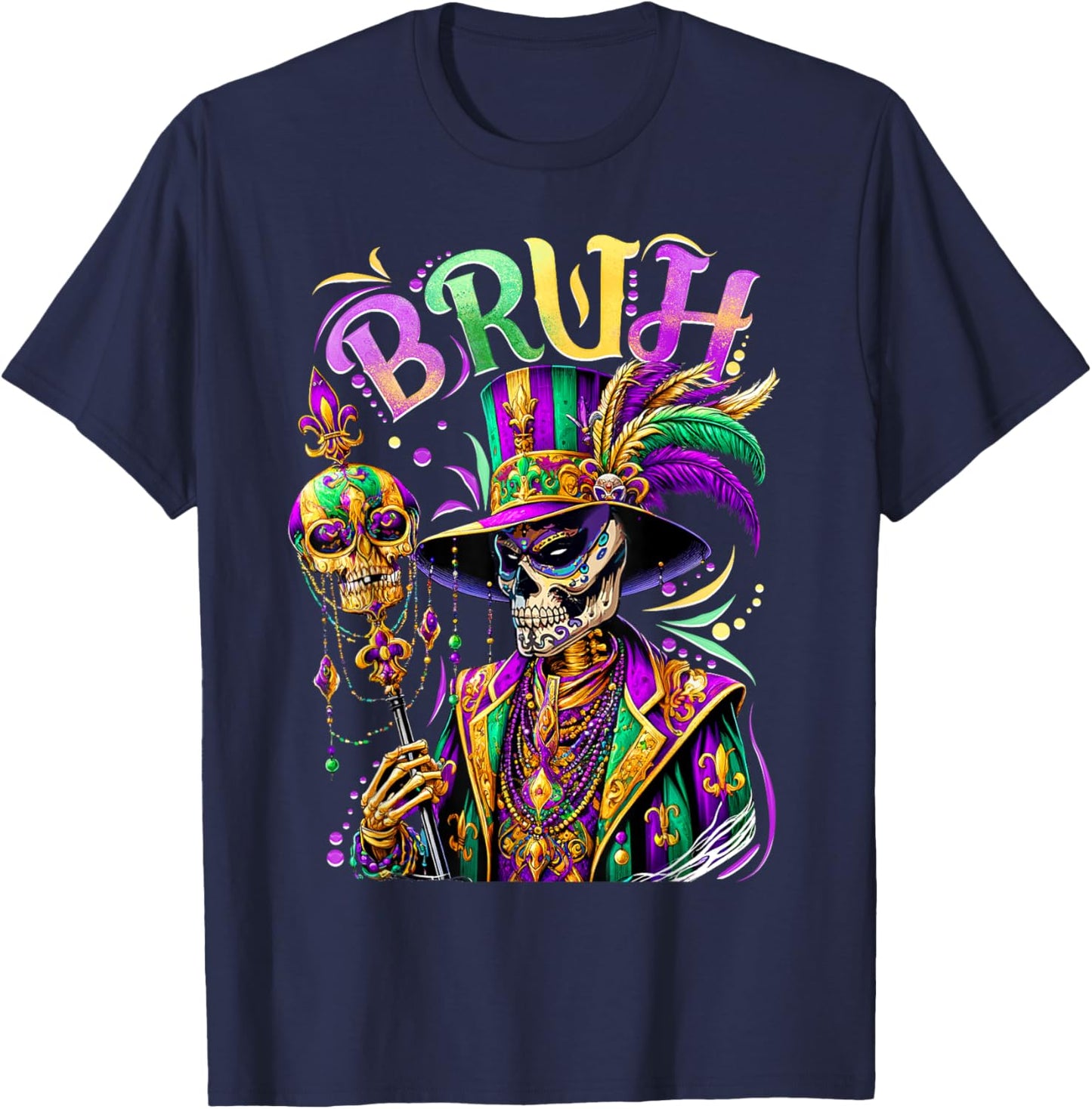 BRUH Mardi Gras Doctor New Orleans Skeleton Mardi Gras Skull T-Shirt - T-Shirt | Navy