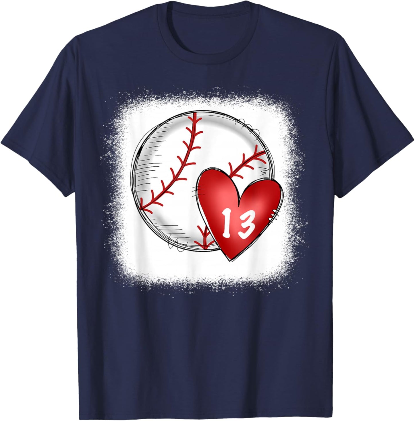 Bleached Custom Baseball Mom Number 13 Heart for Mom T-Shirt - T-Shirt | Navy