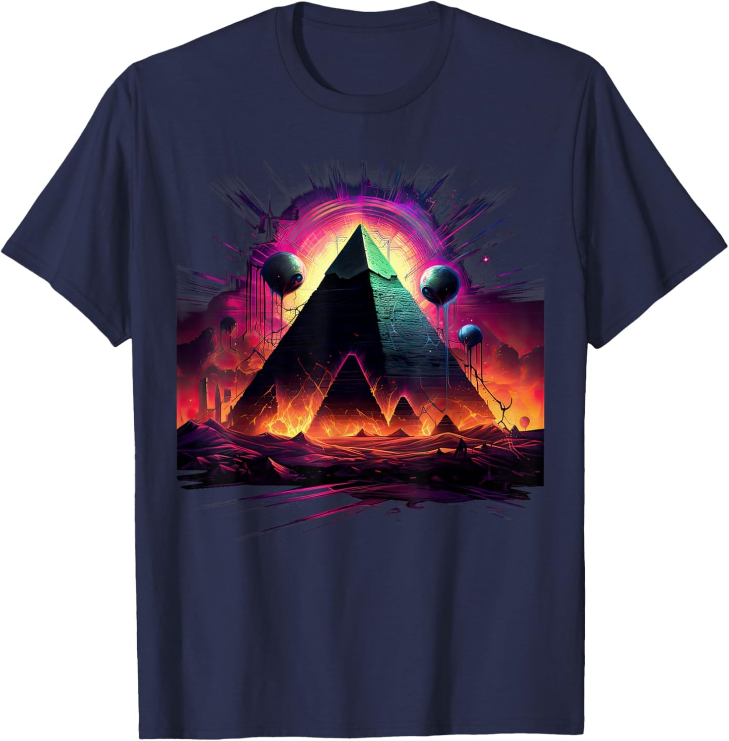 Aliens UFO Egyptian Pyramids | Science Fiction Alien T-Shirt - T-Shirt | Navy