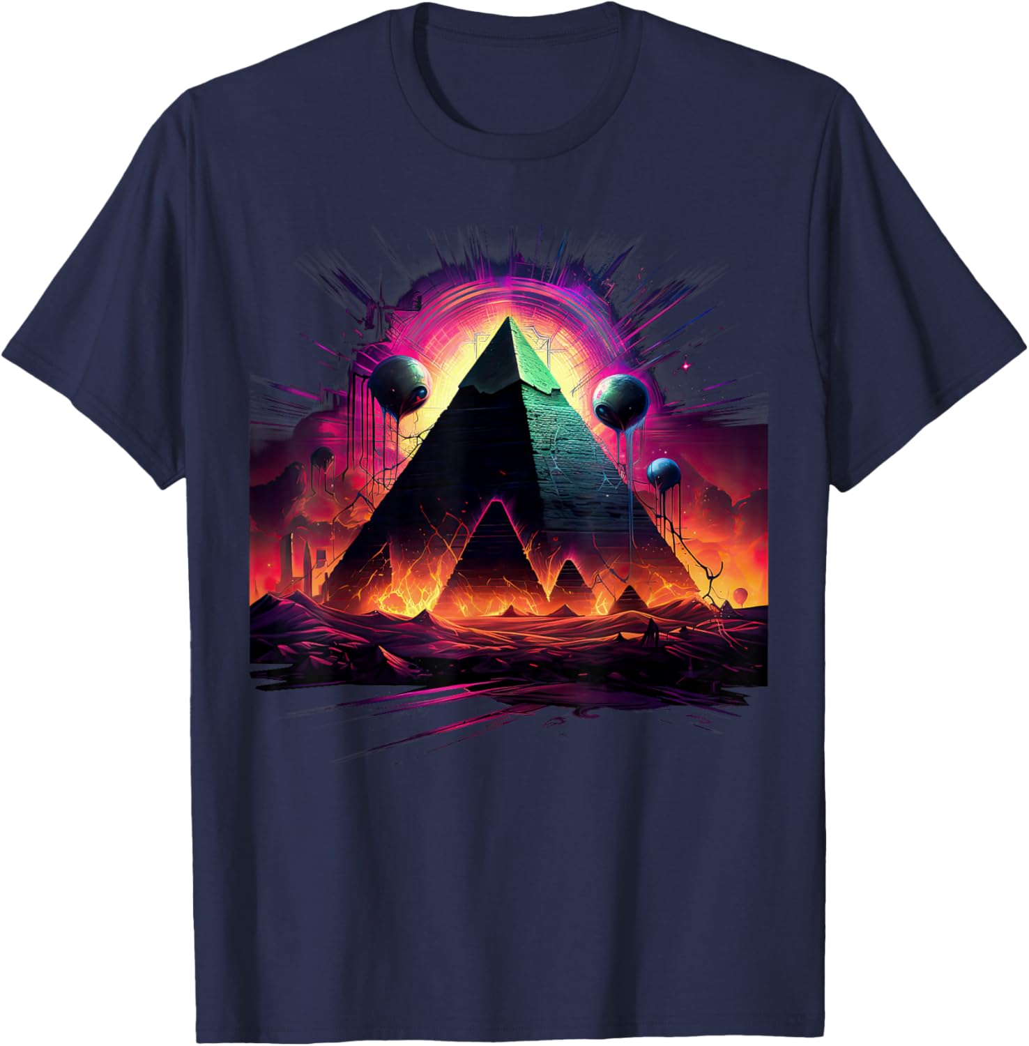 Aliens UFO Egyptian Pyramids | Science Fiction Alien T-Shirt - T-Shirt | Navy