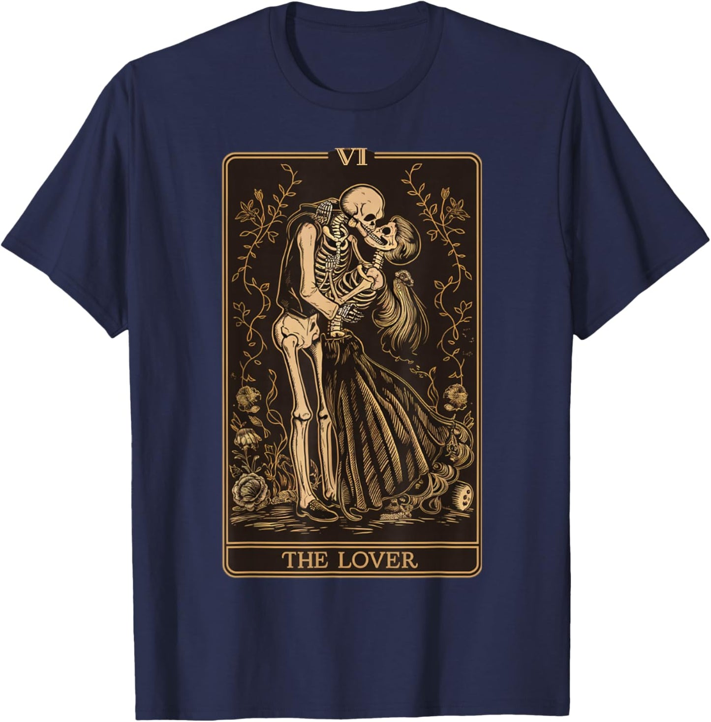 The Lovers Vintage Tarot Card - Gothic Halloween Tea T-Shirt - T-Shirt | Navy