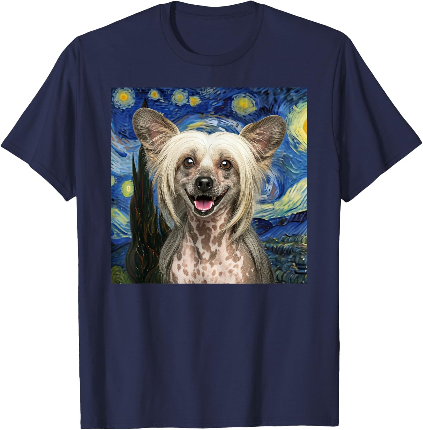 Chinese Crested Starry Night Dog Lover Gift Men Women Kids T-Shirt - T-Shirt | Navy