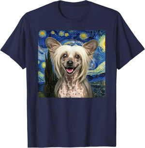 Chinese Crested Starry Night Dog Lover Gift Men Women Kids T-Shirt - T-Shirt | Navy